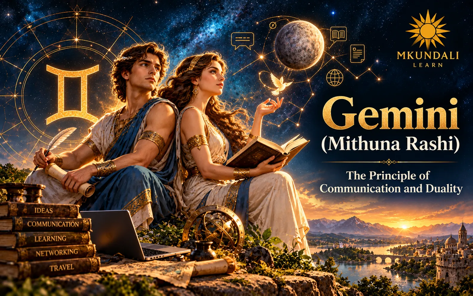 Gemini (Mithuna Rashi) — Vedic astrology illustration