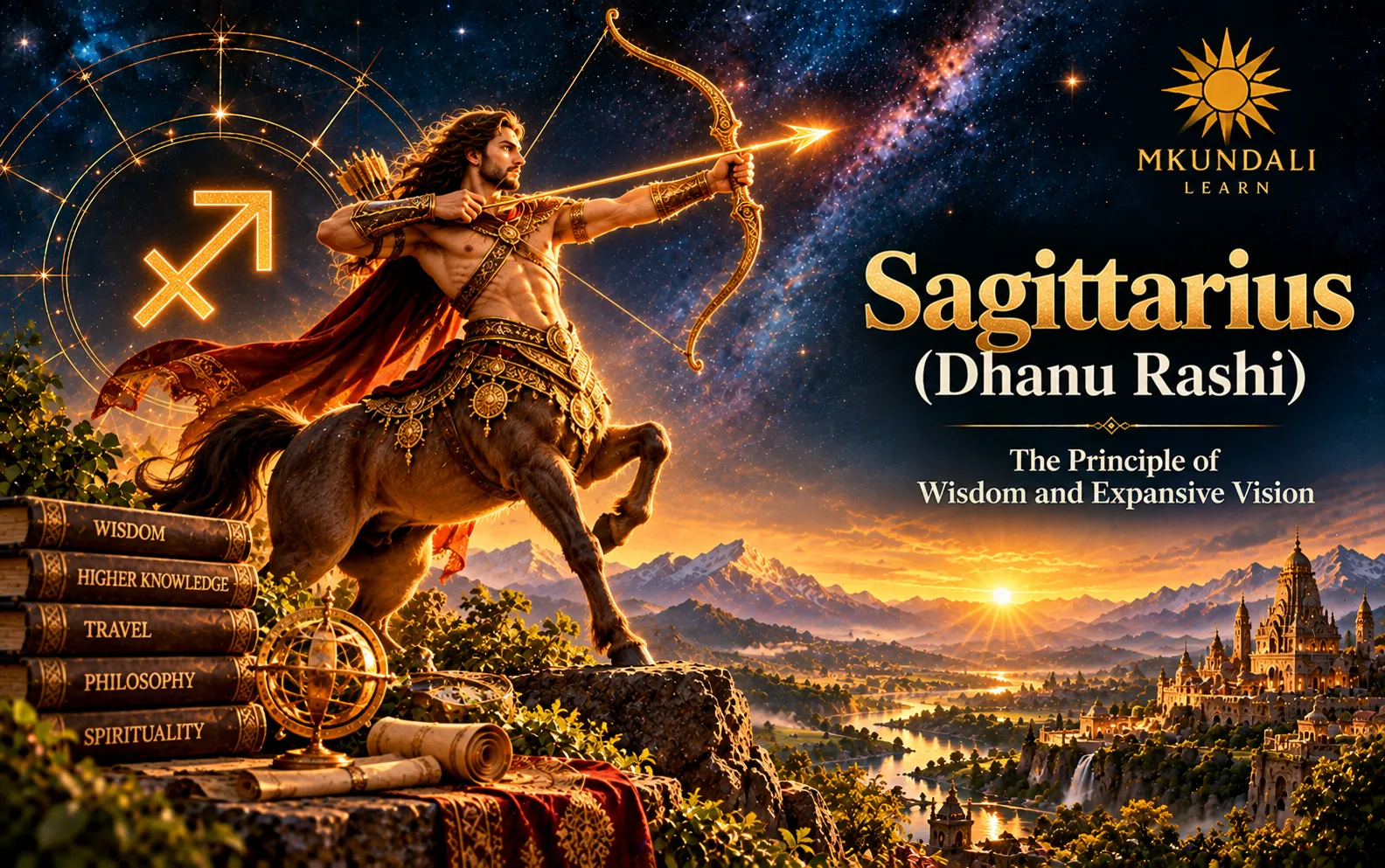 Sagittarius (Dhanu Rashi) — Vedic astrology illustration