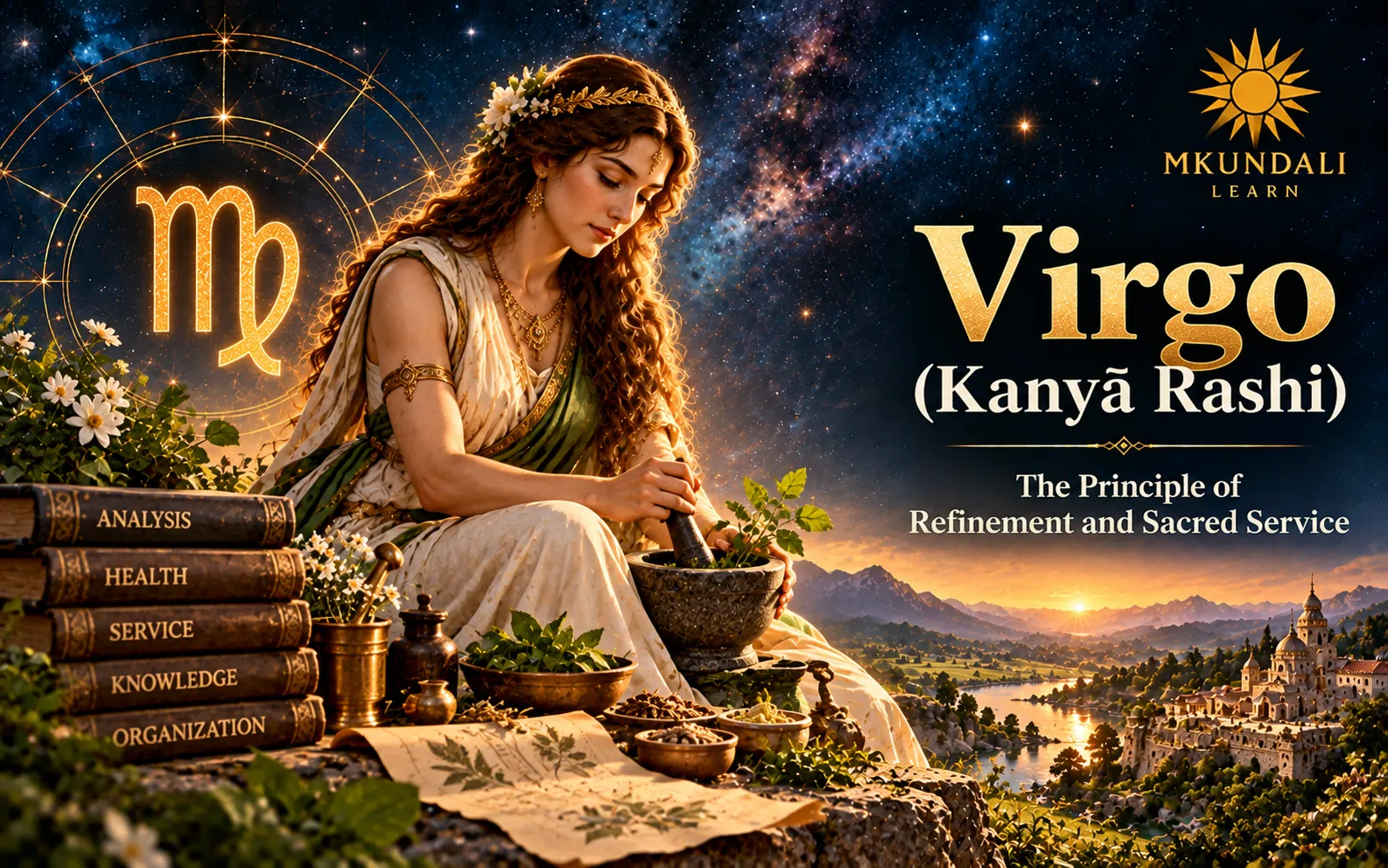Virgo (Kanya Rashi) — Vedic astrology illustration