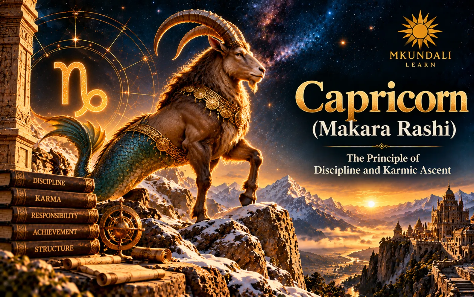Capricorn (Makara Rashi) — Vedic astrology illustration