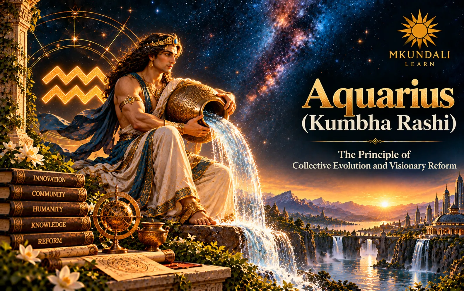 Aquarius (Kumbha Rashi) — Vedic astrology illustration