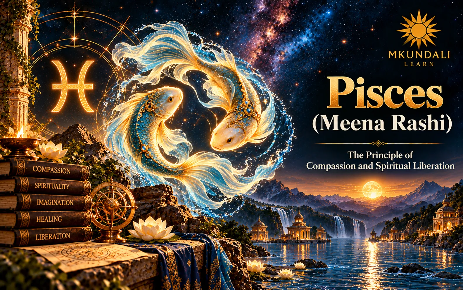 Pisces (Meena Rashi) — Vedic astrology illustration